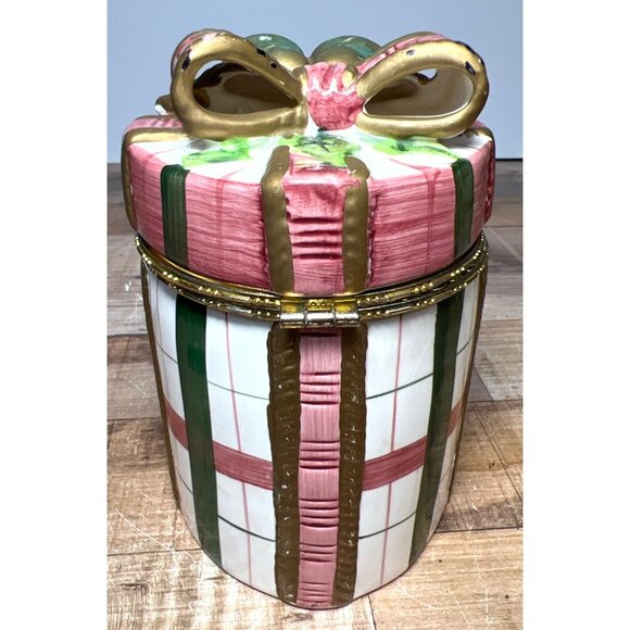 Ceramic Gift Box Design Decorative Hinged Jar With Bow - Picture 3 of 6